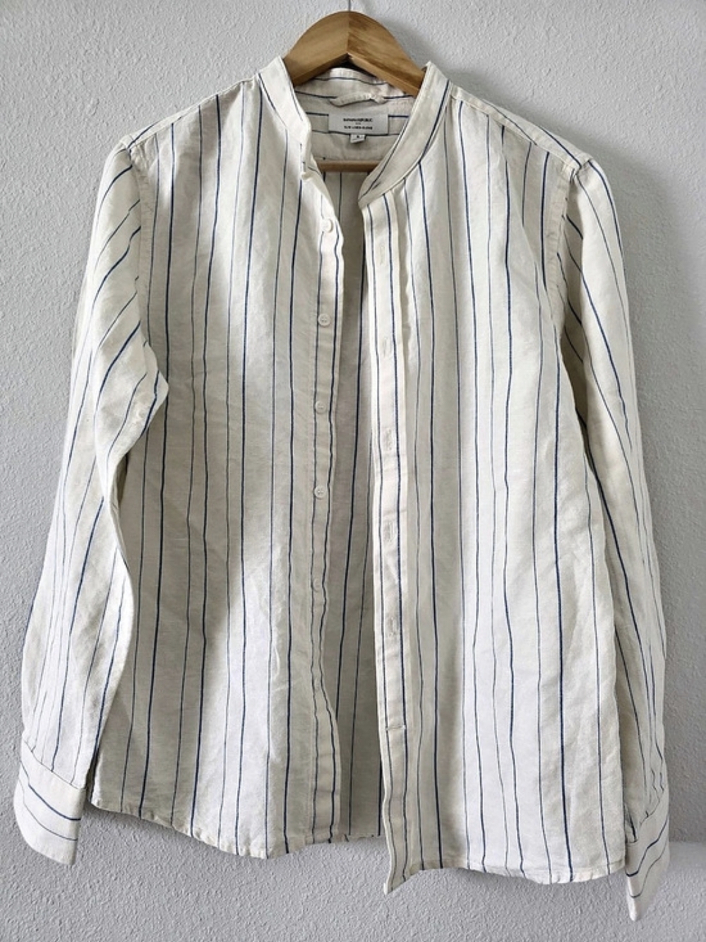 Banana Republic Slim Linen-Blend Striped Shirt White & Blue Small
